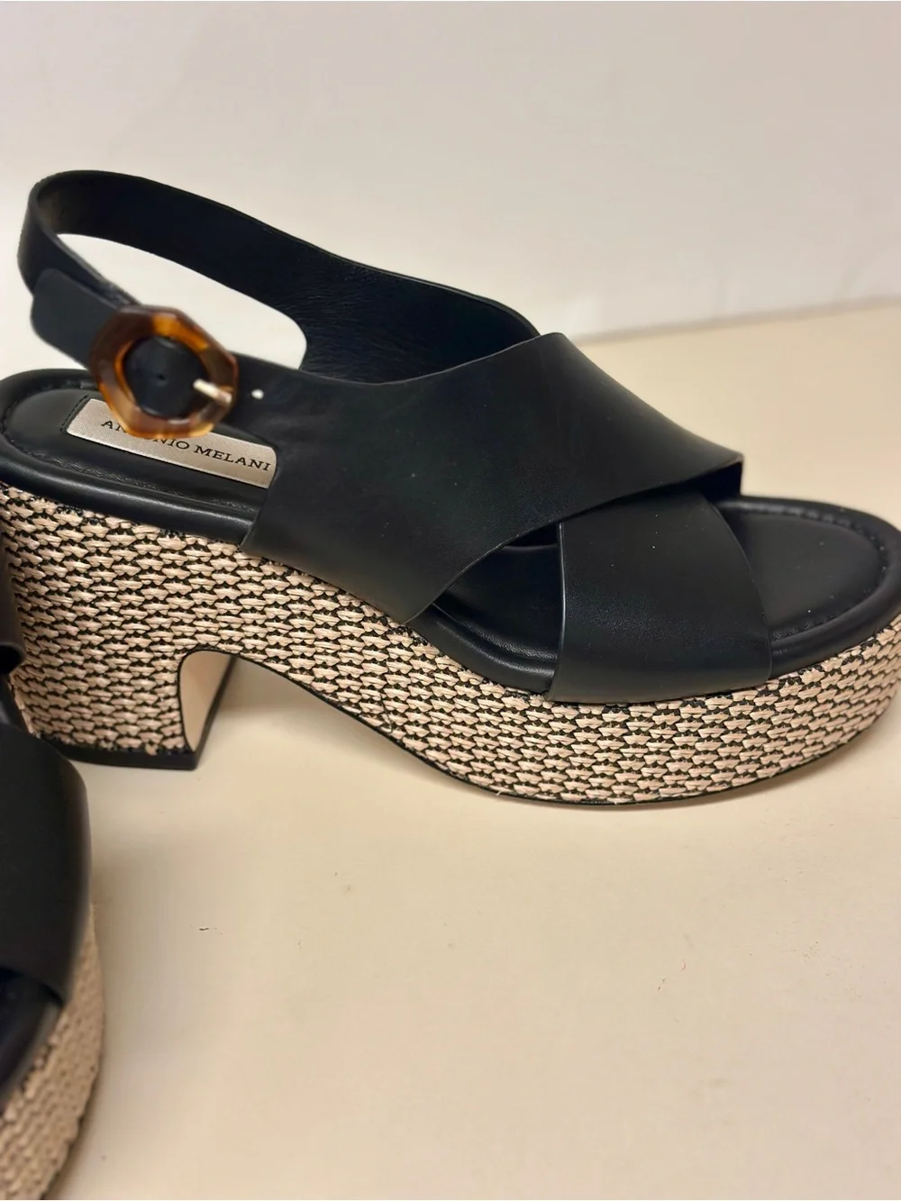 ANTONIO MELANI Black Crisscross Platform Espadrille Sandals